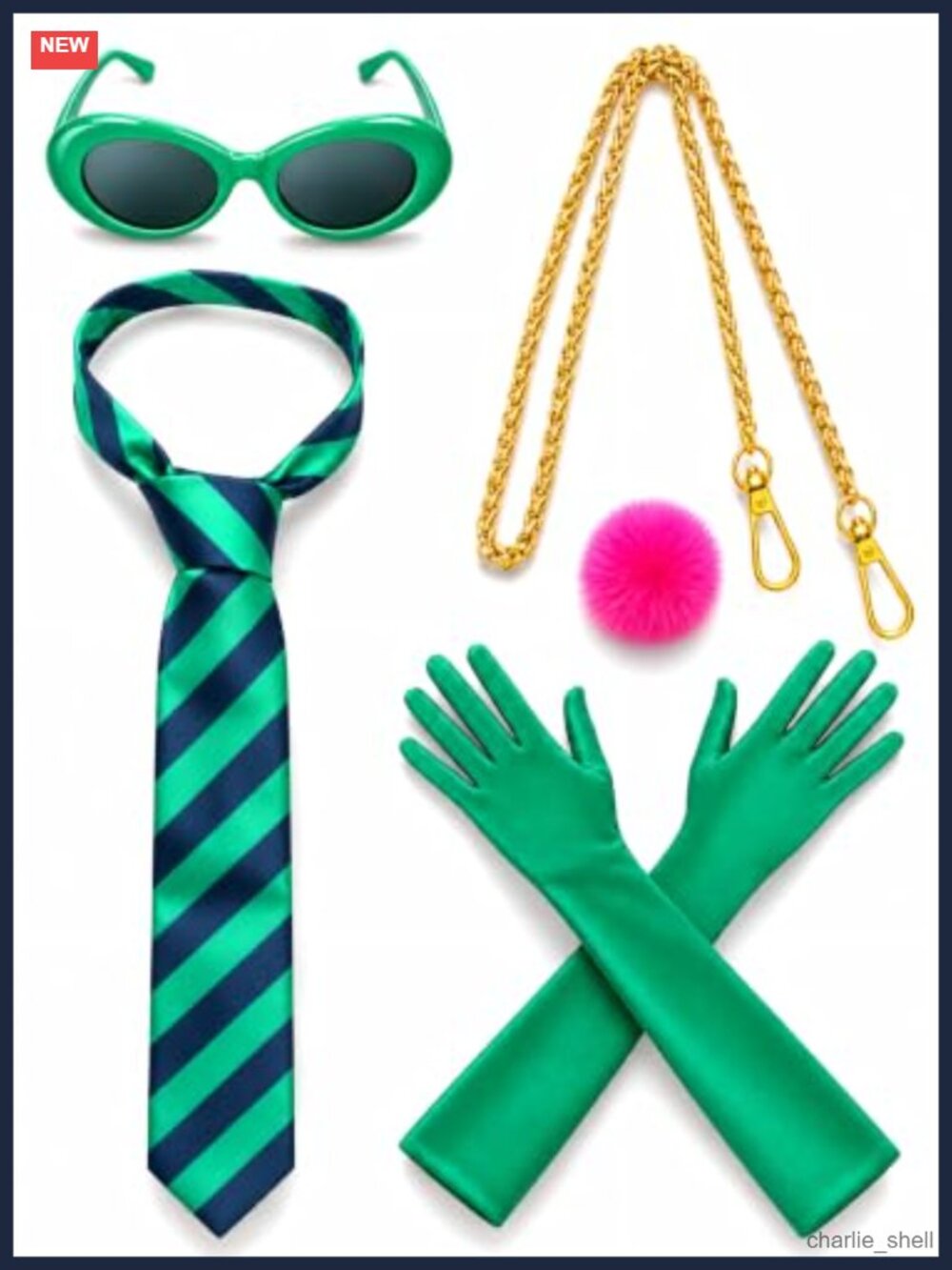 5 Pc Halloween Costume Accessory Set Striped Tie Gloves Sunglasses Brooch